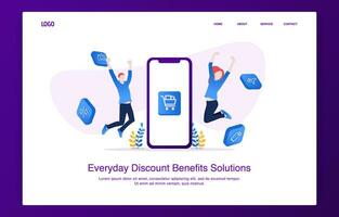Happy people benefit from discounts from smartphone vector