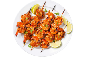 AI generated Grilled Shrimp Skewers on transparent background. png