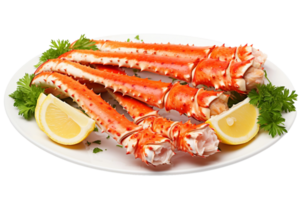 AI generated Fresh King Crab Legs and Buttery Indulgence on transparent background. png