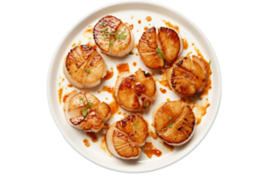 AI generated Seared Scallops in Top View on transparent background. png