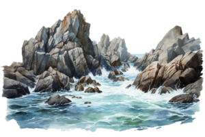 AI generated Rocky Shoreline on transparent background. png