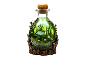 AI generated Forest Nectar Potion Bottle on transparent background. png