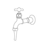 faucet drop of water in continuous line art drawing style. Mixer tap with water drop black linear sketch isolated on white background. Vector illustration