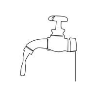 faucet drop of water in continuous line art drawing style. Mixer tap with water drop black linear sketch isolated on white background. Vector illustration