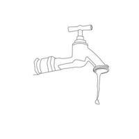 faucet drop of water in continuous line art drawing style. Mixer tap with water drop black linear sketch isolated on white background. Vector illustration