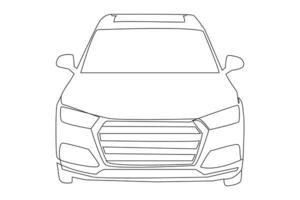 coche en continuo uno línea dibujo. vehículo coche auto vector icono. aislado en blanco antecedentes. vector ilustración