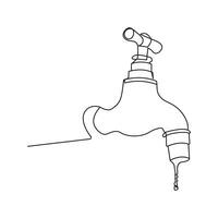 faucet drop of water in continuous line art drawing style. Mixer tap with water drop black linear sketch isolated on white background. Vector illustration