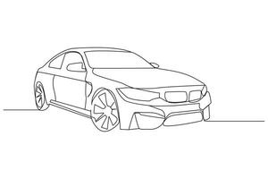 coche en continuo uno línea dibujo. vehículo coche auto vector icono. aislado en blanco antecedentes. vector ilustración