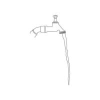 faucet drop of water in continuous line art drawing style. Mixer tap with water drop black linear sketch isolated on white background. Vector illustration