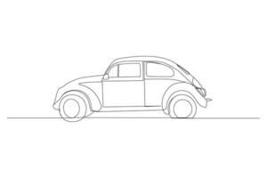 coche en continuo uno línea dibujo. vehículo coche auto vector icono. aislado en blanco antecedentes. vector ilustración