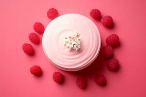 AI generated Elegant Raspberry Mousse Cake Delight photo