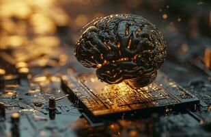 AI generated Cybernetic Brain Sitting on a Glowing Metal Chip, Historical Genre Scenes photo