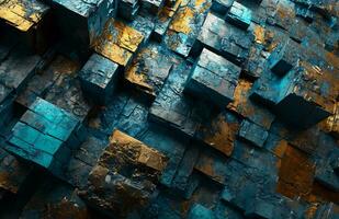 AI generated Abstract Wallpaper, Abstract Wall Art, Abstract GD, Industrial Brutalist, Dark Cyan and Bronze photo