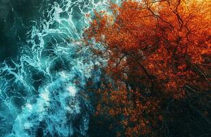 AI generated Abstract Image of Colored Branches, Intricately Mapped Worlds, Dark Azure and Red photo