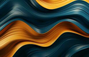 AI generated 3D Abstract Blue Color Scheme With Blue and Orange Lines, Dark Teal and Gold, Ocean Waves photo