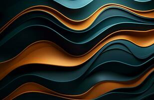 AI generated 3D Abstract Blue Color Scheme With Blue and Orange Lines, Dark Teal and Gold, Ocean Waves photo