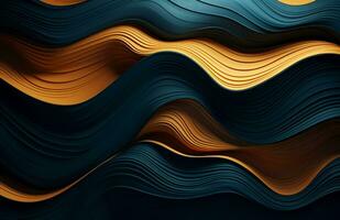 AI generated 3D Abstract Blue Color Scheme With Blue and Orange Lines, Dark Teal and Gold, Ocean Waves photo