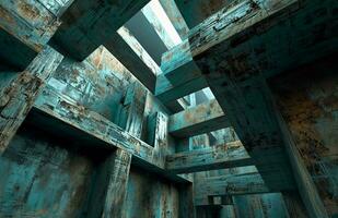 AI generated Abstract Wallpaper, Abstract Wall Art, Abstract GD, Industrial Brutalist, Dark Cyan and Bronze photo