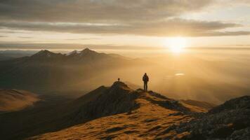 AI generated Vivid Wilderness Lone Hiker's Silhouette at Golden Twilight photo