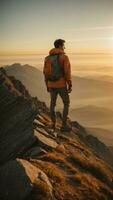 AI generated Vivid Wilderness Lone Hiker's Silhouette at Golden Twilight photo