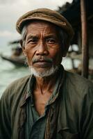 ai generado cuentos de el mar capturar el esencia de un indonesio pescador foto