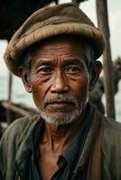 ai generado cuentos de el mar capturar el esencia de un indonesio pescador foto