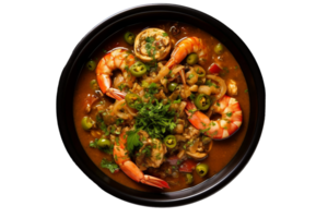 ai generado Mariscos Gumbo en un tradicional cuenco en transparente antecedentes. png