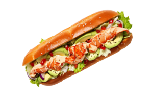 ai generiert Meeresfrüchte Sandwich mit Krabbe und Avocado auf transparent Hintergrund. png