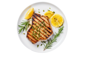 ai genererad grillad svärdfisk biff med citron- och örter på transparent bakgrund. png