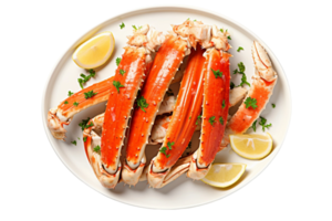 AI generated Plate of Garlic Butter Crab Legs on transparent background. png