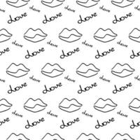 Stylish graphic seamless pattern with lips, hearts and word love.Background, wrapping paper vector