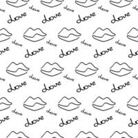 Stylish graphic seamless pattern with lips, hearts and word love.Background, wrapping paper vector