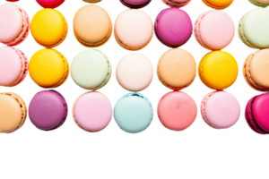 ai generiert bunt Macarons Freude mit Kopieren Raum auf transparent Hintergrund. png