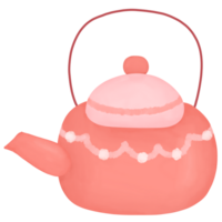 Pink color kitchen teapot. watercolor style. isolated on transparent background png