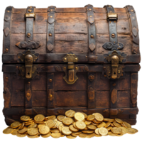 AI generated Abundance of Shimmering Gold Coins Spilling From an Antique Treasure Chest Isolated on a Transparent Background Created With Generative AI Technology png