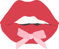 Coquette Aesthetic Red Lips with ribbon bow - stylish flat design illustration png