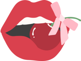 Kokette ästhetisch rot Lippen mit Kirsche und Bogen - - stilvoll eben Design Illustration png