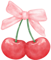 Coquette cherries with ribbon bow watercolor png