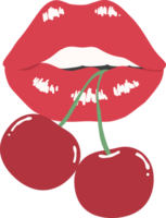 coqueta estético rojo labios con cerezas - elegante plano diseño ilustración png