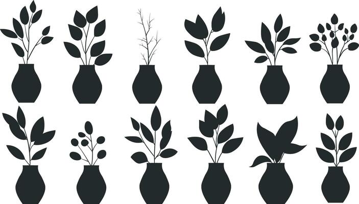 silhouette black flowers in a vase without background