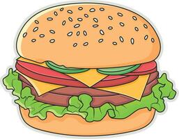 hamburger with cheese, tomato, cucumber vector