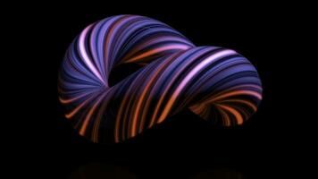 Coloured curved figure torus. Three-dimensional animation of bundle of twisted in circle of luminous threads. Abstract neon animation of torus in isolated space photo