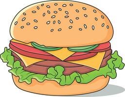 hamburger with cheese, tomato, cucumber vector