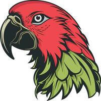 red green parrot with black outline without background vector