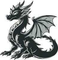 black and white dragon vector without background