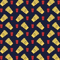 Coffee blue background trendy repeating colorful pattern vector illustration
