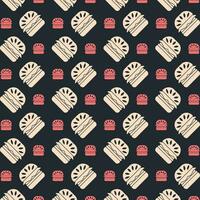 Hamburger black background trendy repeating colorful pattern vector illustration