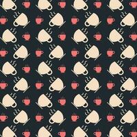Tea black background trendy repeating colorful pattern vector illustration