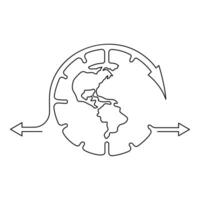 Continuous one line drowing of earth clock and Earth hour concept single line art illustration. vector