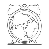 Continuous one line drowing of earth clock and Earth hour concept single line art illustration. vector